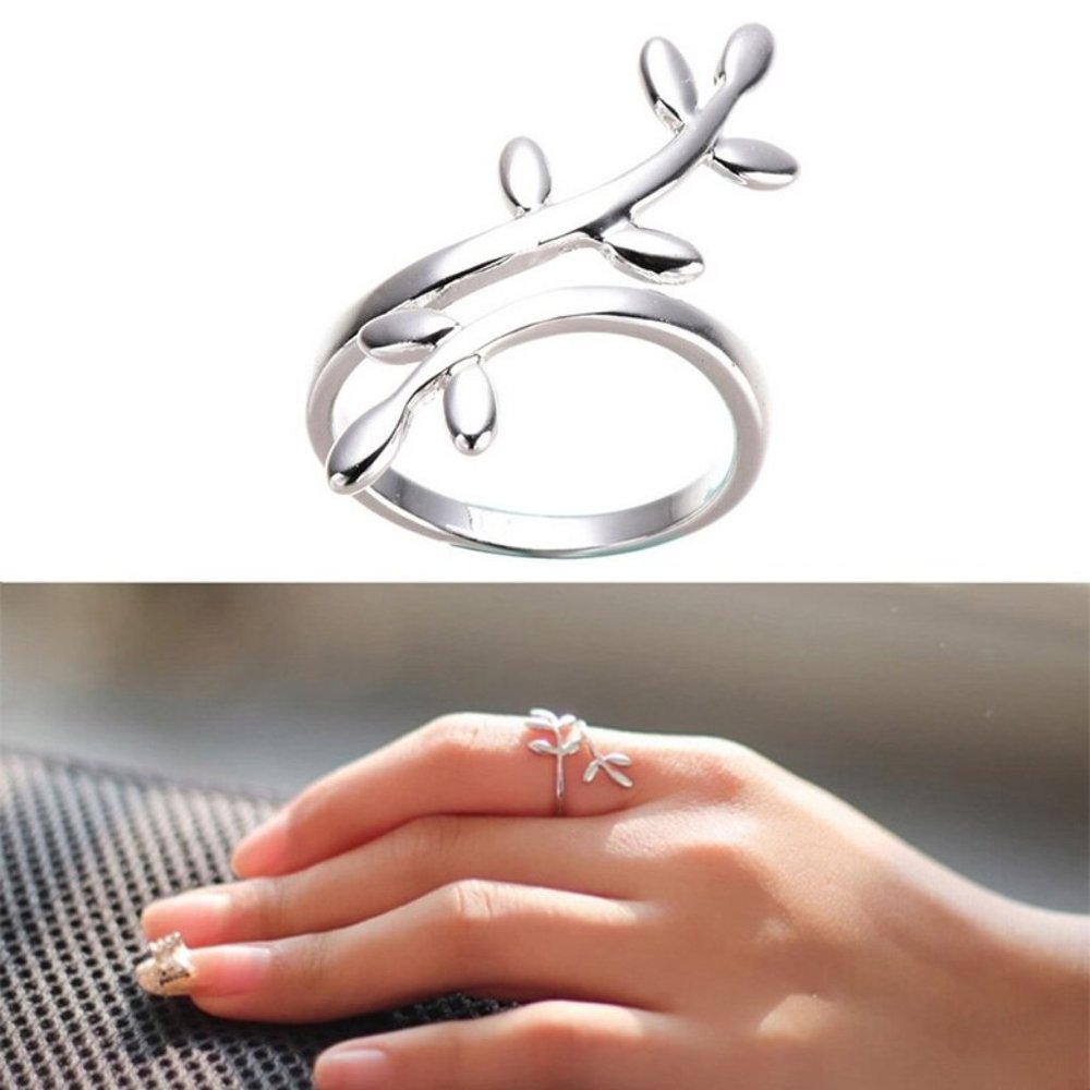 Olive Branch Ring, Twisted Silver Leaf Ring - image 2